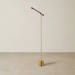 Kaia Brushed Gold Metal Floor Lamp Walnut Metal Shade