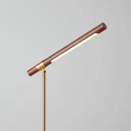 Kaia Brushed Gold Metal Floor Lamp Walnut Metal Shade
