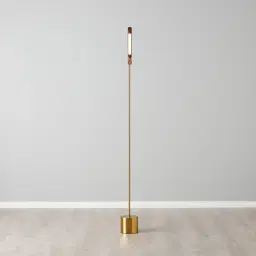 Kaia Brushed Gold Metal Floor Lamp Walnut Metal Shade