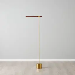 Kaia Brushed Gold Metal Floor Lamp Walnut Metal Shade