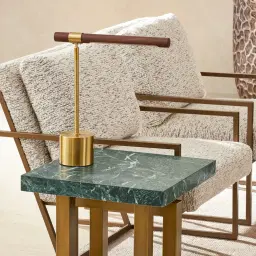 Kaia Brushed Gold Metal Table Lamp Walnut Metal Shade