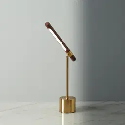 Kaia Brushed Gold Metal Table Lamp Walnut Metal Shade