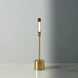 Kaia Brushed Gold Metal Table Lamp Walnut Metal Shade