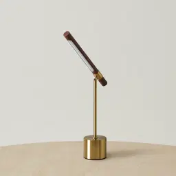 Kaia Brushed Gold Metal Table Lamp Walnut Metal Shade