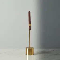 Kaia Brushed Gold Metal Table Lamp Walnut Metal Shade