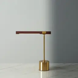 Kaia Brushed Gold Metal Table Lamp Walnut Metal Shade