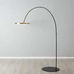 Halo Black Metal Floor Lamp-Brushed Gold Metal Ring