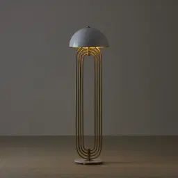Diana Brushed Gold Metal Floor Lamp White Metal Shade