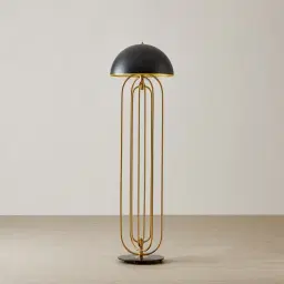 Diana Brushed Gold Metal Floor Lamp Black Metal Shade