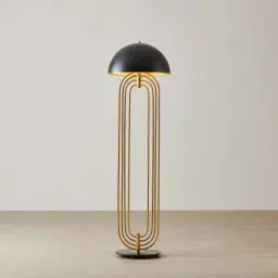 Diana Brushed Gold Metal Floor Lamp Black Metal Shade