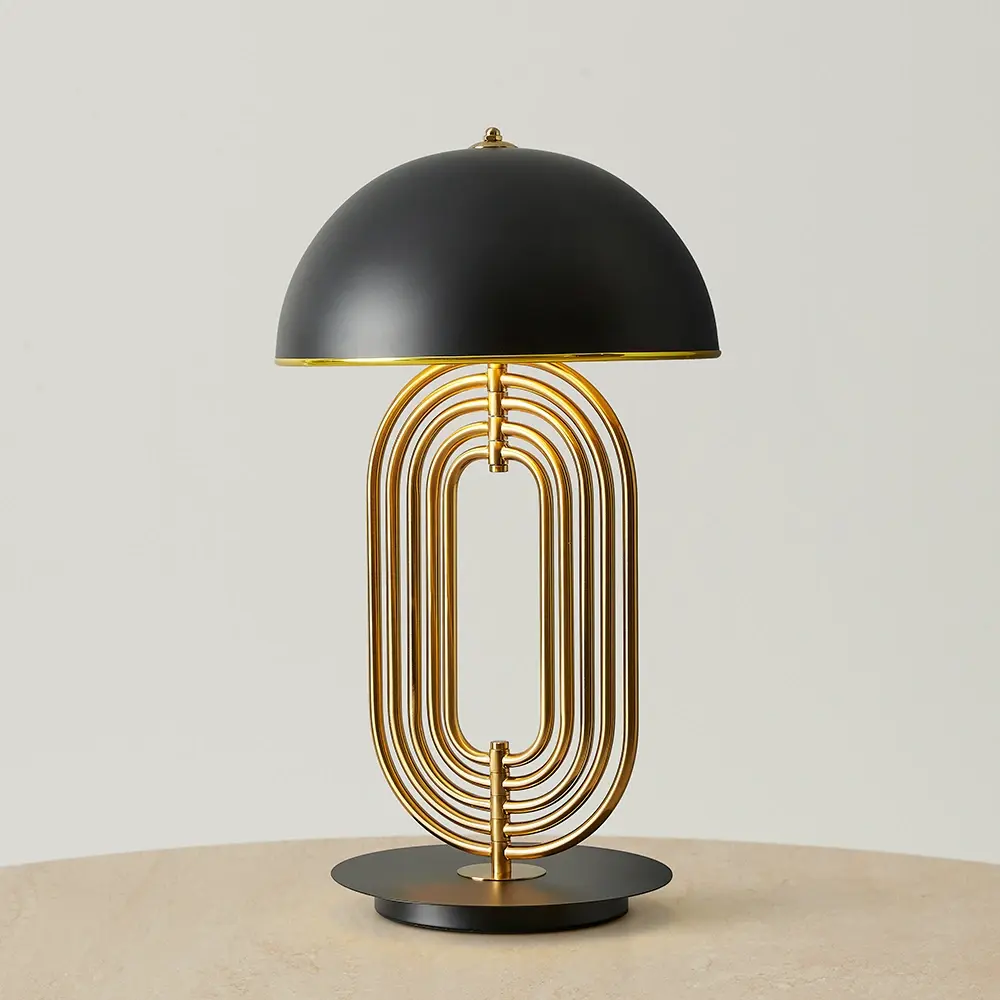 Diana Brushed Gold Metal Table Lamp Black Metal Shade