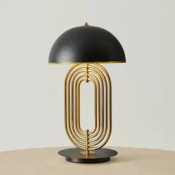 Diana Brushed Gold Metal Table Lamp Black Metal Shade