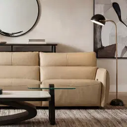 Carly Brushed Gold Metal Floor Lamp Black Metal Shade