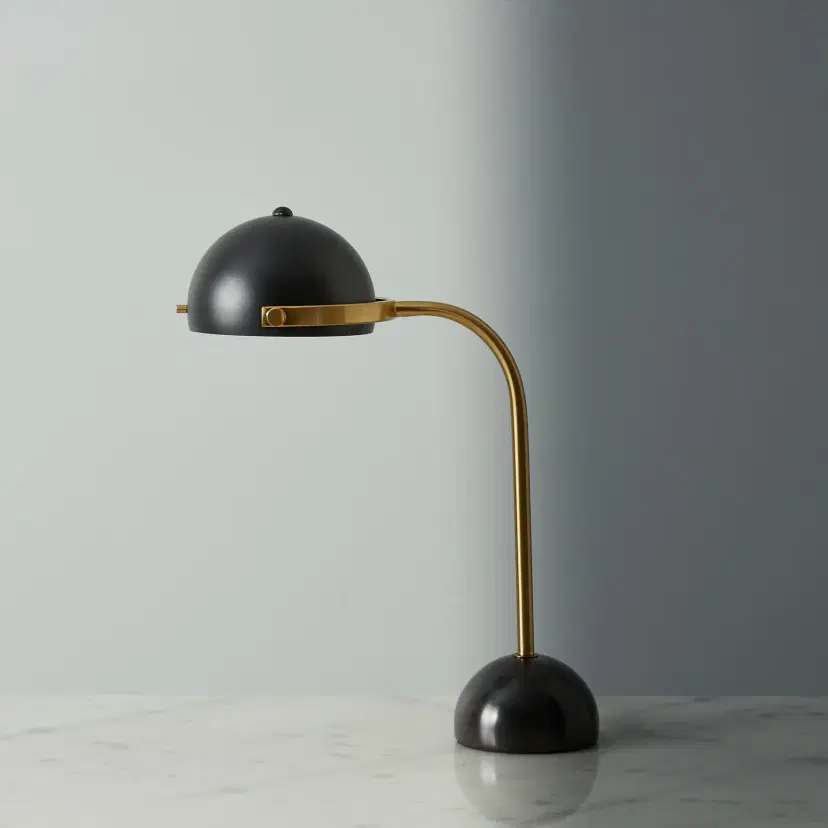 Carly Brushed Gold Metal Table Lamp Black Metal Shade | Koala Living