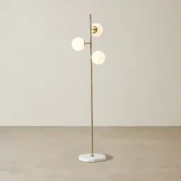 Regine Brushed Gold Metal floor Lamp-White Glass Shade