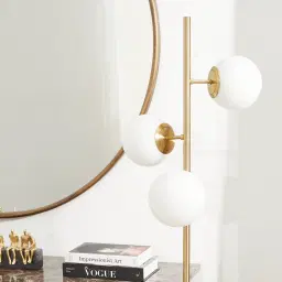 Regine Brushed Gold Metal floor Lamp-White Glass Shade