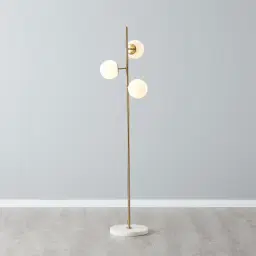 Regine Brushed Gold Metal floor Lamp-White Glass Shade