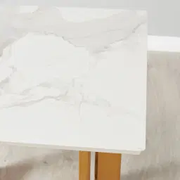 Dianne White Sintered Stone Side Table Brushed Gold Stainless Steel Frame
