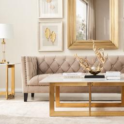 Dianne White Sintered Stone Side Table Brushed Gold Stainless Steel Frame