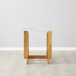 Dianne White Sintered Stone Side Table Brushed Gold Stainless Steel Frame