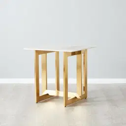Dianne White Sintered Stone Side Table Brushed Gold Stainless Steel Frame