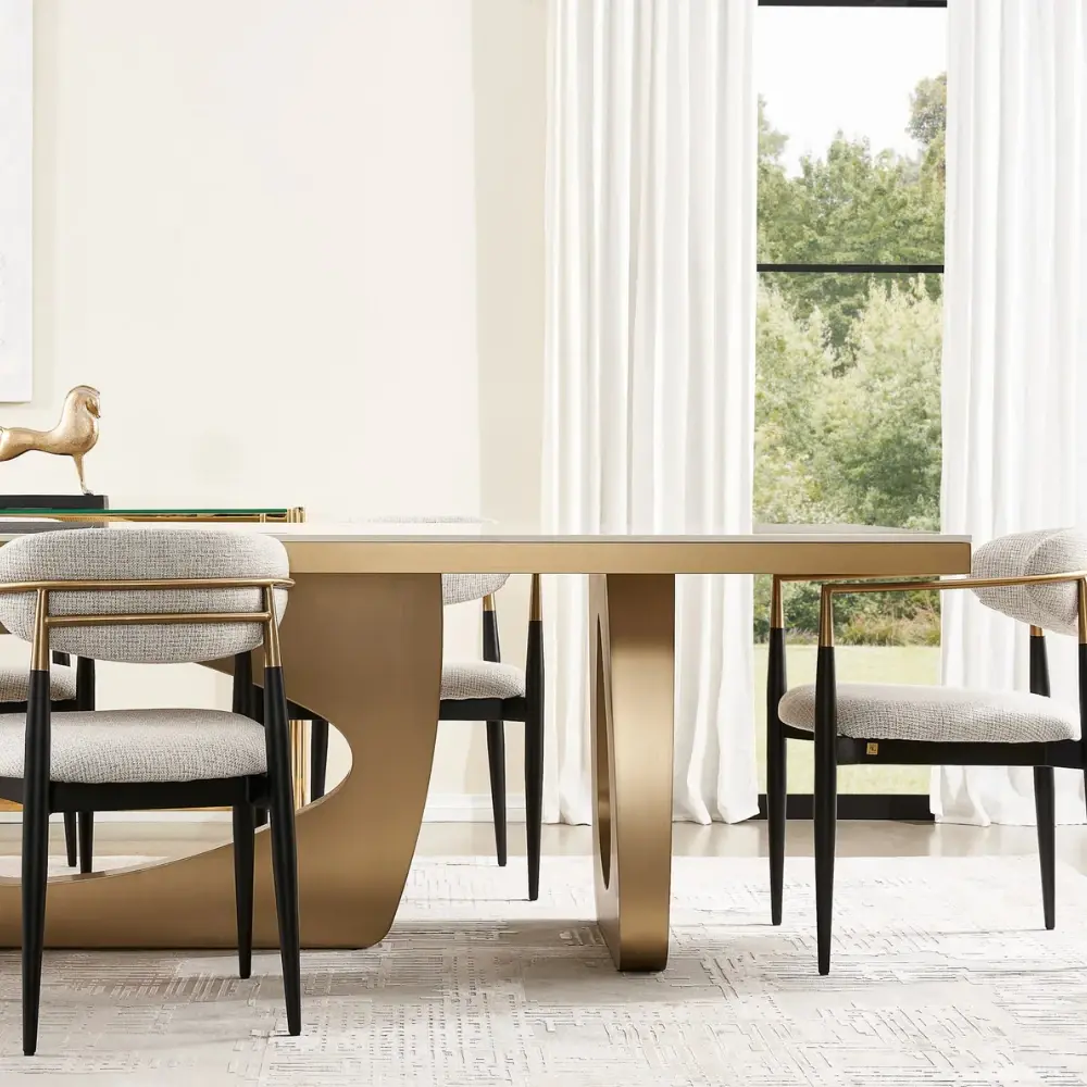 Aspen III White Sintered Stone Dining Table - Brushed Gold Legs