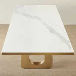 Aspen III White Sintered Stone Dining Table - Brushed Gold Legs
