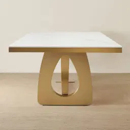 Aspen III White Sintered Stone Dining Table - Brushed Gold Legs
