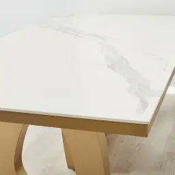 Aspen III White Sintered Stone Dining Table - Brushed Gold Legs