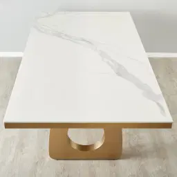 Aspen III White Sintered Stone Dining Table - Brushed Gold Legs