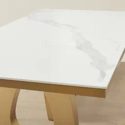 Aspen III White Sintered Stone Dining Table - Brushed Gold Legs
