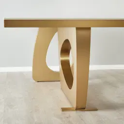 Aspen III White Sintered Stone Dining Table - Brushed Gold Legs