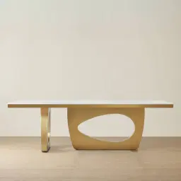 Aspen III White Sintered Stone Dining Table - Brushed Gold Legs