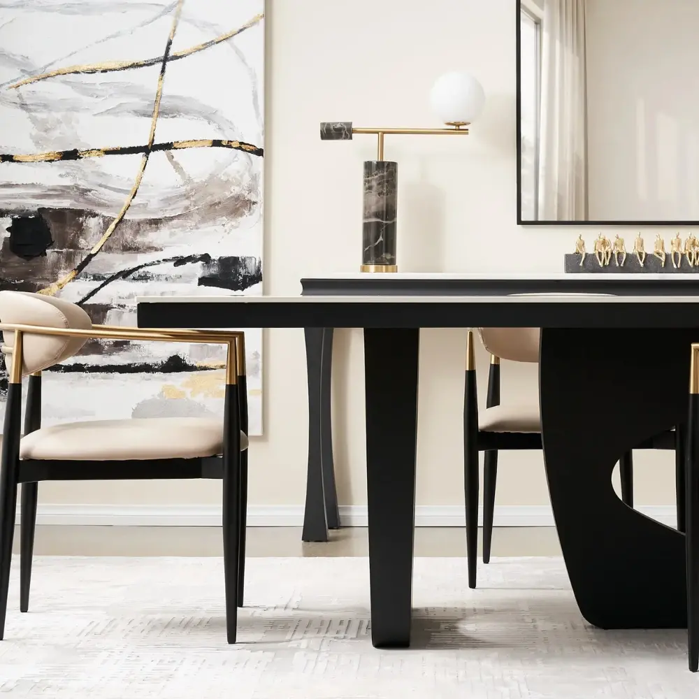 Aspen III White Sintered Stone Dining Table - Matte Black Legs