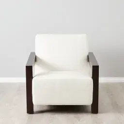 Stellan Chestnut White Woven Fabric Occasional Chair - Espresso Brown Wooden Legs