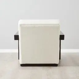 Stellan Chestnut White Woven Fabric Occasional Chair - Espresso Brown Wooden Legs