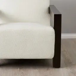 Stellan Chestnut White Woven Fabric Occasional Chair - Espresso Brown Wooden Legs