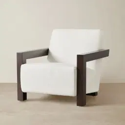 Stellan Chestnut White Woven Fabric Occasional Chair - Espresso Brown Wooden Legs