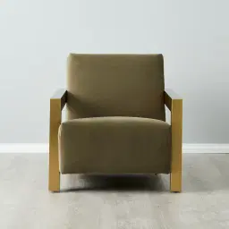Stellan Olive Green Velvet Occasional Chair-Brushed Gold Legs