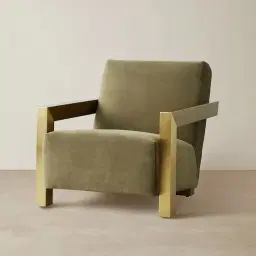 Stellan Olive Green Velvet Occasional Chair-Brushed Gold Legs