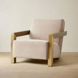 Stellan Beige Velvet  Occasional Chair-Brushed Gold Stainless Steel Legs