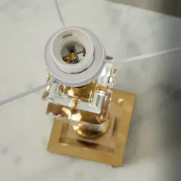 Chic Crystal II Antique Brass Metal Table Lamp - White Linen Lamp Shade