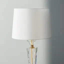 Chic Crystal II Antique Brass Metal Table Lamp - White Linen Lamp Shade