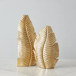 Platano Leaf Gold Resin Vase-Short
