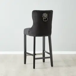 Viktor Black Velvet Bar Stool - Black Nickel Lionhead Pull