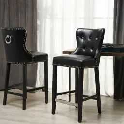 Viktor Black Velvet Bar Stool - Black Nickel Lionhead Pull