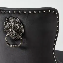 Viktor Black Velvet Bar Stool - Black Nickel Lionhead Pull