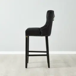 Viktor Black Velvet Bar Stool - Black Nickel Lionhead Pull