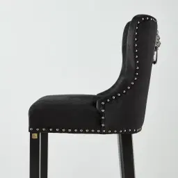 Viktor Black Velvet Bar Stool - Black Nickel Lionhead Pull