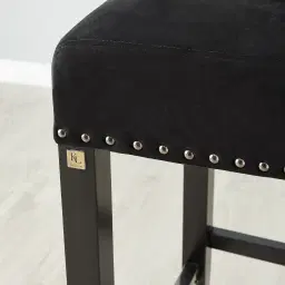 Viktor Black Velvet Bar Stool - Black Nickel Lionhead Pull